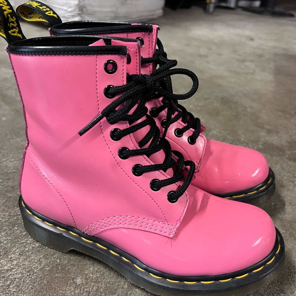 Dr. Martens Pink pleather Lace-Up Boots